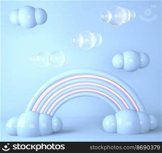 rainbow with clouds on pastel background , 3d.. rainbow with clouds on pastel background , 3d render