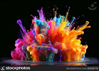 Raindow colored liquid explosion created with generative AI technology