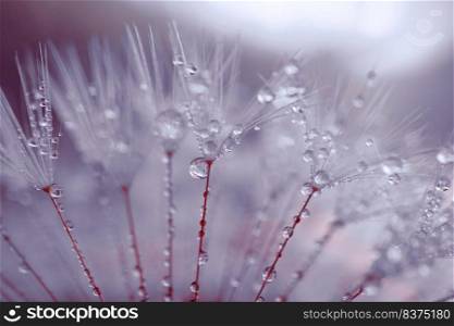 raindrops on the dandelion flower in rainy days in springtime