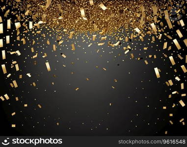 raining gold confetti isolated on black, party background concept with copy space for award