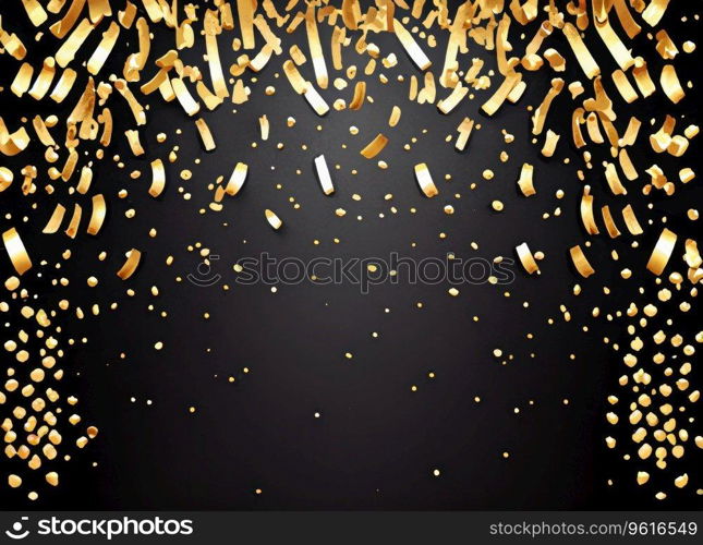 raining gold confetti isolated on black, party background concept with copy space for award