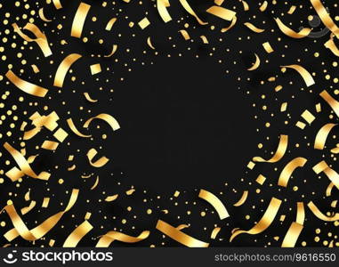 raining gold confetti isolated on black, party background concept with copy space for award