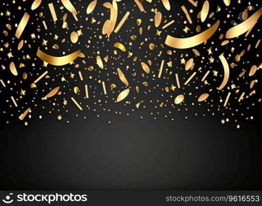 raining gold confetti isolated on black, party background concept with copy space for award