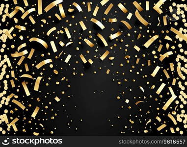 raining gold confetti isolated on black, party background concept with copy space for award