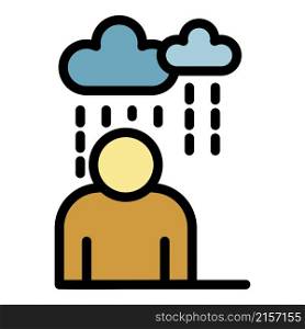 Rainy depression man icon. Outline rainy depression man vector icon color flat isolated. Rainy depression man icon color outline vector