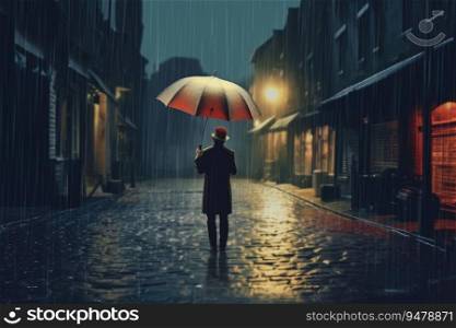 Rainy evening and umbrella Generative AI