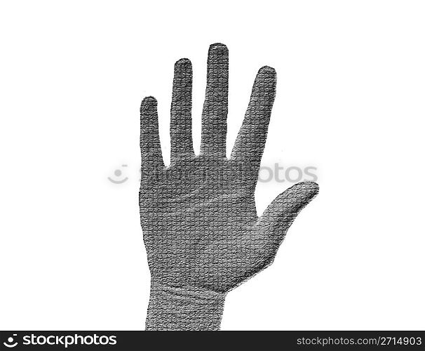 Raised Hand on White - Silver / Metalic hand gesture artwork.