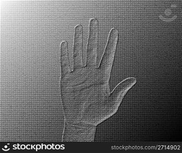 Raised Hand - Silver / Metalic hand gesture artwork.