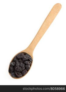 raisins fruit in spoon on white background