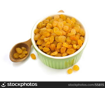 raisins in bowl isolated on white background