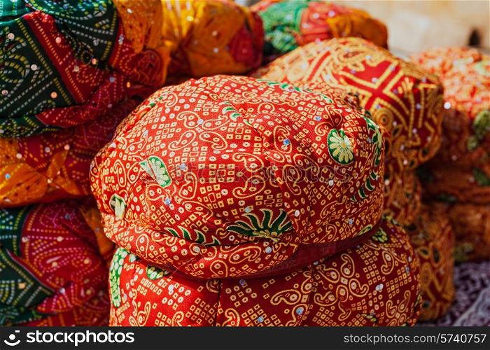 Rajasthan turbans on the market, Jaislamer, India