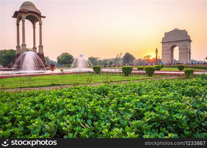 Rajpath Sitting Park with India Gate and the Canopy, New Delhi, India.. Rajpath Sitting Park with India Gate and the Canopy, New Delhi, India