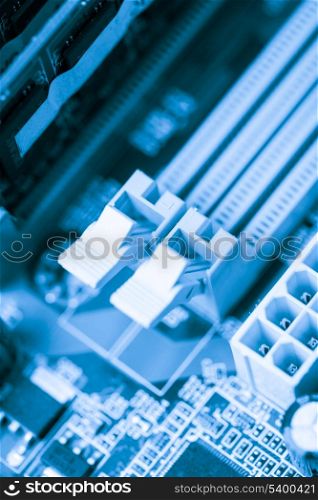 RAM socket closeup on the computer motherboard