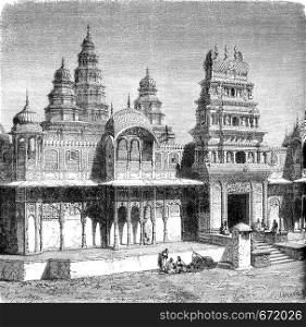 Rama temple at Pushkar, vintage engraved illustration. Le Tour du Monde, Travel Journal, (1872).