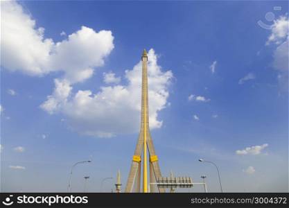 Rama VIII Bridge In daytime cloud covered sky.