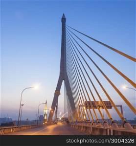 Rama VIII Bridge in the morning. Clear and dark skies