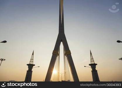 Rama VIII Bridge in the morning The sky was bright sunlight.