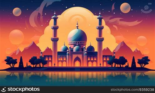 Ramadan background with silhouettes of mosques. Generative AI