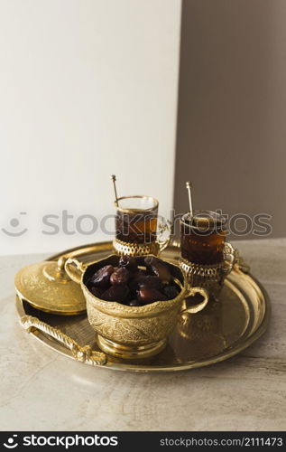 ramadan concept with dates tea