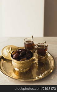 ramadan concept with tea dates