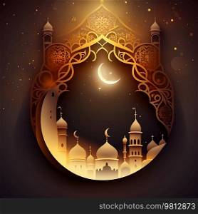 Ramadan Kareem Greeting Card Illustration Generative AI