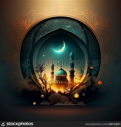 Ramadan Kareem Greeting Card Illustration Generative AI