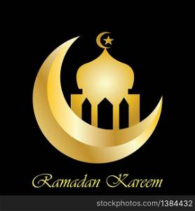 Ramadan Kareem greeting card with half moon gold color illustration art