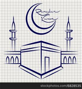 Ramadan kareem mosque on notebook page. Ramadan kareem mosque on notebook page. Vector ballpoint pen sketch of mosque
