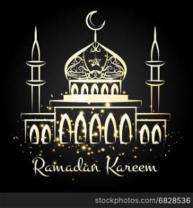 Ramadan kareem night mosque with lights. Ramadan kareem night mosque with golden lights. Vector illustration