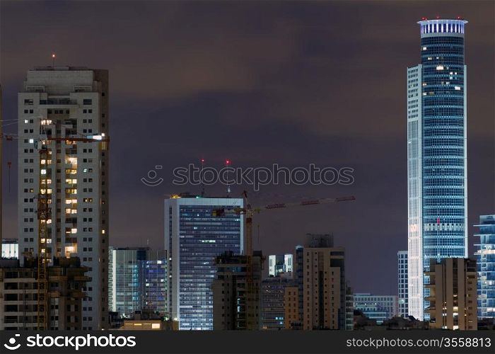 Ramat Gan city at night. Central business district.