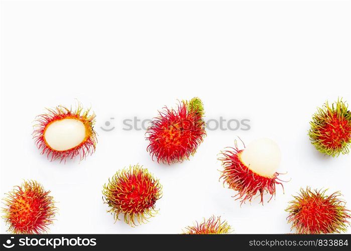 Rambutan isolated on whitbackground. Top view
