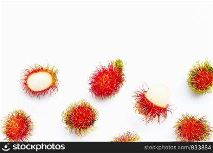 Rambutan isolated on whitbackground. Top view
