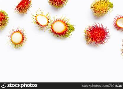 Rambutan isolated on white background. Top view