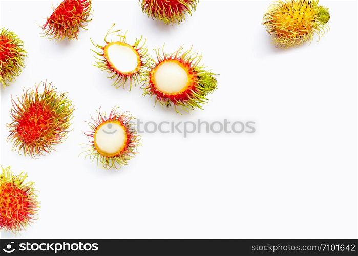 Rambutan isolated on white background. Top view
