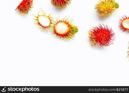 Rambutan isolated on white background. Top view