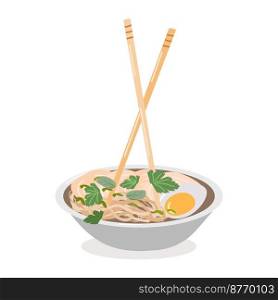 ramen is a traditional soup with noodles and meat in a plate. ramen is a traditional soup with noodles