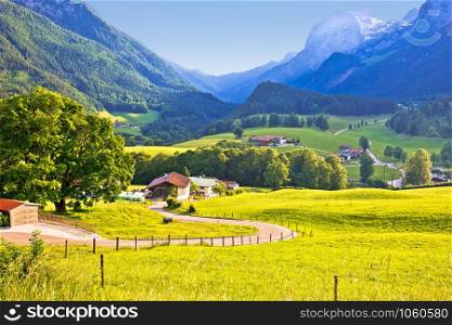 Ramsau valley in Berchtesgaden Alpine region landscape view, Bavaria region of Germany