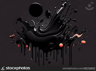 Random abstract liquid organic black irregular illustration. AI generative.