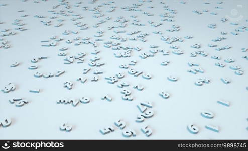 Randomly scattered numbers on a flat surface, computer generated. 3d rendering of abstract backdrop. Randomly scattered numbers on a flat surface, computer generated. 3d rendering of abstract background