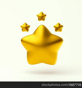 Rang stars simple gold icons 3d illustration on light pastel background for rang, rating, achievements. Minimal concept. 3d rendering isolated.