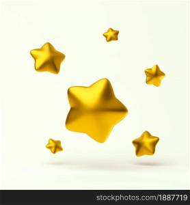 Rang stars simple gold icons 3d illustration on light pastel background for rang, rating, achievements. Minimal concept. 3d rendering isolated.