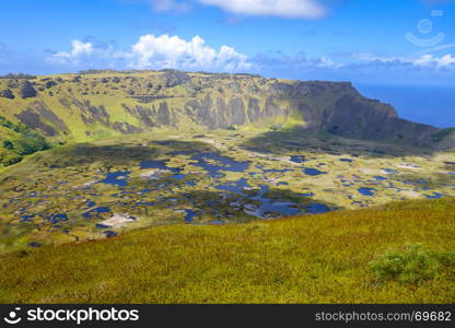 Rano Kau volcano crater in Easter Island, Chile. Rano Kau volcano crater in Easter Island