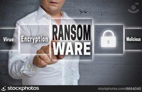 Ransomware concept background is shown by man.. Ransomware concept background is shown by man