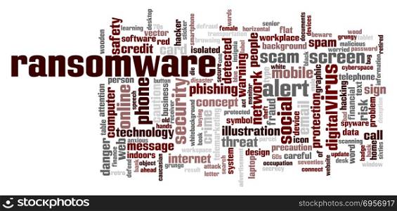 Ransomware word cloud. Creative illustration of idea word lettering typography . 3D rendering.. Ransomware word cloud