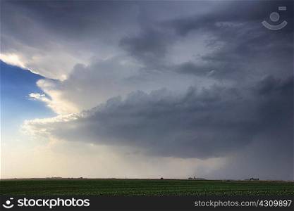 Rapidly rotating wallcloud with striations about the updraft base forms over rural area, Lexington, Nebraska, USA