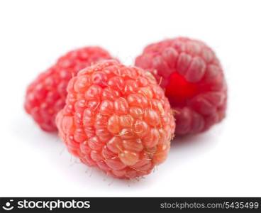 Raspberries close up isolated on white background