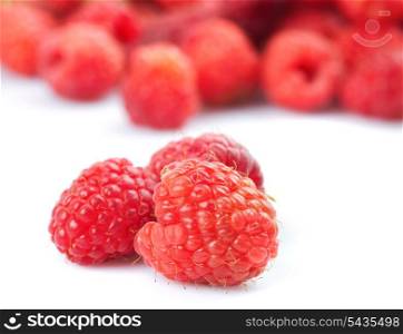 Raspberries isolated on white with fruit background
