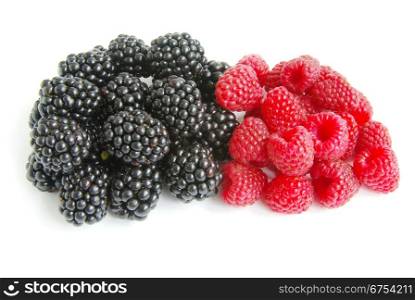 raspberry and blackberry on white isolated background