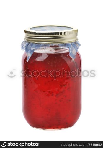 Raspberry And Rhubarb Jam Isolated On White Background