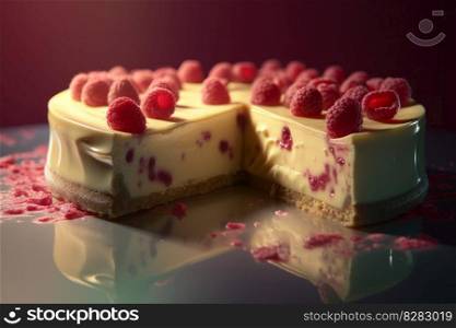 Raspberry cheesecake. Food dessert slice. Generate Ai. Raspberry cheesecake. Generate Ai